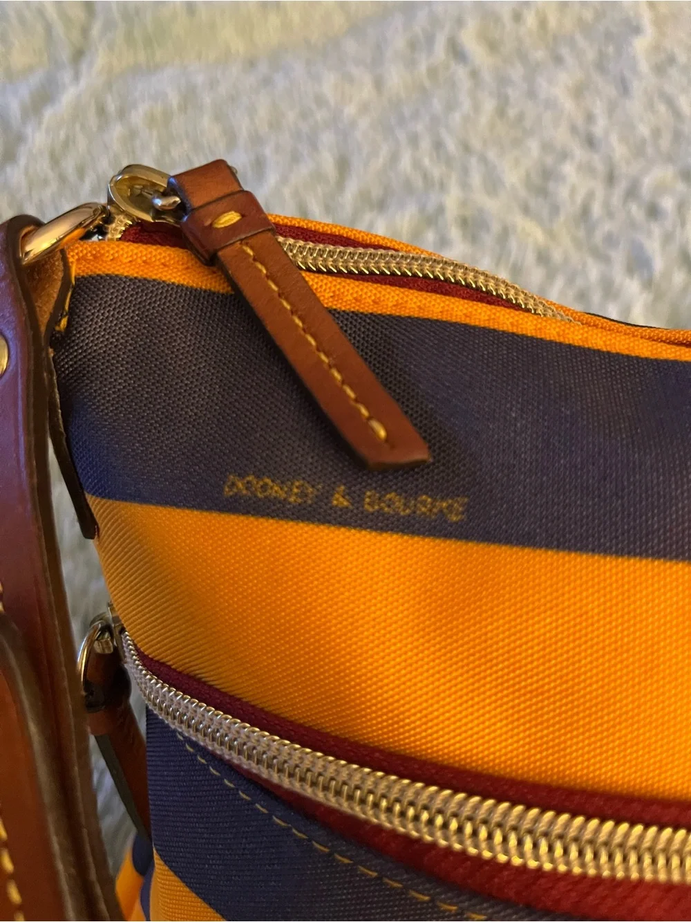 Dooney & Burke Crossbody Bag EUC Orange/ Navy Stripe